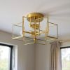 Brass Unique Statement Two Light Metal Dimmable Flush Chandelier