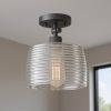 Black Shaded Metal Dimmable Flush Chandelier With Clear Shades