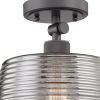 Black Shaded Metal Dimmable Flush Chandelier With Clear Shades