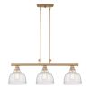 Gold Kitchen Island Three Light Metal and Seeded Glass Dimmable Chandelier With Clear Shades
