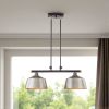 Black And Gray Kitchen Island Two Light Metal Dimmable Chandelier With Gray Shades