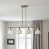 Nickel Kitchen Island Four Light Metal and Transparent Glass Dimmable Chandelier With Clear Shades