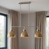 Gold And Silver Kitchen Island Three Light Metal Dimmable Chandelier With Gold Shades