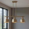 Gold Kitchen Island Three Light Metal Dimmable Chandelier With Gold Shades