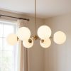 Brass Sputnik Six Light Metal Chandelier With White Shades