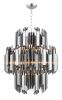 Silver Unique Statement Nine Light Metal and Beveled Glass Chandelier With Silver Shades