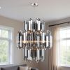 Silver Unique Statement Nine Light Metal and Beveled Glass Chandelier With Silver Shades