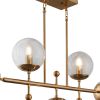 Brass Kitchen Island Five Light Metal and Transparent Glass Chandelier With Clear Shades