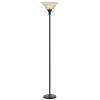 71" Bronze Torchiere Floor Lamp With Beige Frosted Glass Dome Shade