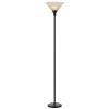 71" Bronze Torchiere Floor Lamp With Beige Frosted Glass Dome Shade