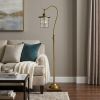 60" Brass Traditional Shaped Floor Lamp With Bronze Transparent Glass Drum Shade