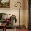 61" Bronze Floor Lamp With Green And Yellow Glass Dome Shade