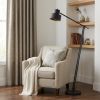 65" Black Adjustable Traditional Shaped Floor Lamp With Black Dome Shade