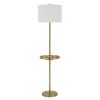 62" Nickel Tray Table Floor Lamp With White Drum Shade