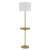 62" Nickel Tray Table Floor Lamp With White Drum Shade