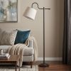 63" Bronze Adjustable Traditional Shaped Floor Lamp With Gray Square Shade