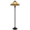 60" Bronze Two Light Traditional Shaped Floor Lamp With Orange and Ivory Abstract Tiffany Glass Empire Shade