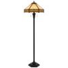 60" Bronze Two Light Traditional Shaped Floor Lamp With Orange and Ivory Abstract Tiffany Glass Empire Shade