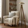 55" Brass Tripod Floor Lamp With Antiqued Brass Dome Shade