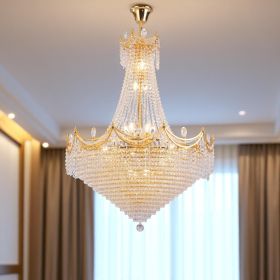 Clear And Gold Empire Multi Light Crystal and Metal Dimmable Chandelier