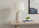 33" Ivory Ceramic Geometric Table Lamp With Cream Drum Shade