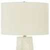29" White Ceramic Geometric Table Lamp With Ivory Drum Shade