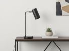 18" Gray Metal Round USB Table Lamp With Gray Cylinder Shade
