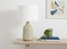 24" Beige Concrete Urn Table Lamp With Ivory Drum Shade