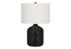 23" Black Rattan Round Table Lamp With Ivory Drum Shade