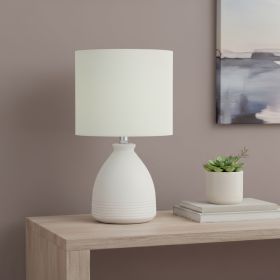 17" Cream Ceramic Round Table Lamp With Cream Drum Shade