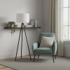 63" Black LED Light Changing Floor Lamp With Cream Fabric Drum Shade