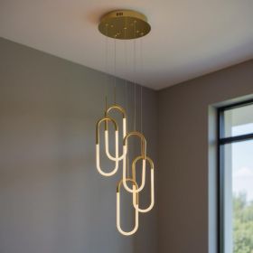 Gold Five Light Metal LED Dimmable Smart Enabled Chandelier