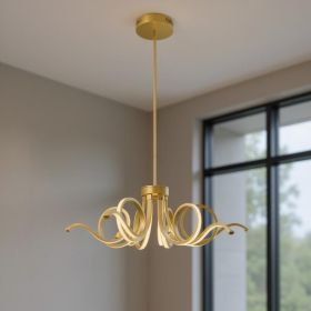 Gold Six Light Metal LED Dimmable Chandelier