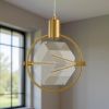 Gold And Clear Geometric Three Light Metal Dimmable Chandelier With Clear Shades