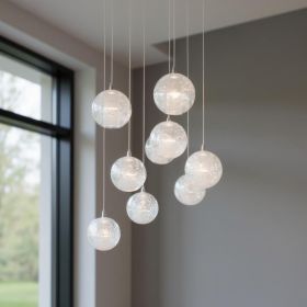 Silver And Clear Nine Light Transparent Metal Chandelier With Clear Shades