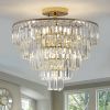 Gold Ten Light Metal Semi-Flush Chandelier With Gold Shades
