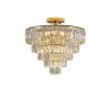 Gold Ten Light Metal Semi-Flush Chandelier With Gold Shades