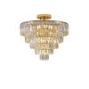 Gold Ten Light Metal Semi-Flush Chandelier With Gold Shades