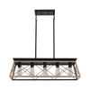 Oak Five Light Metal Chandelier With Oak Shades