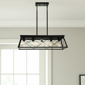 Black Five Light Metal Chandelier With Black Shades