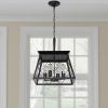 Black Four Light Metal Chandelier With Black Shades