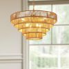 Brown Eight Light Metal Chandelier With Brown Shades