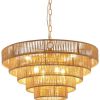 Brown Eight Light Metal Chandelier With Brown Shades
