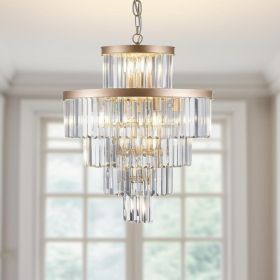 Gold Multi Light Metal Chandelier With Gold Shades