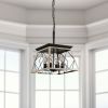 Oak Four Light Metal Chandelier With Oak Shades