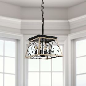 Oak Four Light Metal Chandelier With Oak Shades