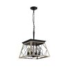Oak Four Light Metal Chandelier With Oak Shades