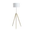 Gold Metal Adjustable Tripod Floor Lamp With White Linen Drum Shade