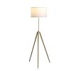 Gold Metal Adjustable Tripod Floor Lamp With White Linen Drum Shade