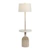 Cream Wood & Natural Rattan Floor Lamp with Natural Linen Shade